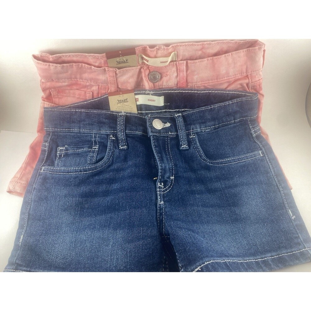 Levi's Girls Size 8 Pink Tie Dye & Blue Shorts Adjustable Stretch 2 Pair Lot NWT